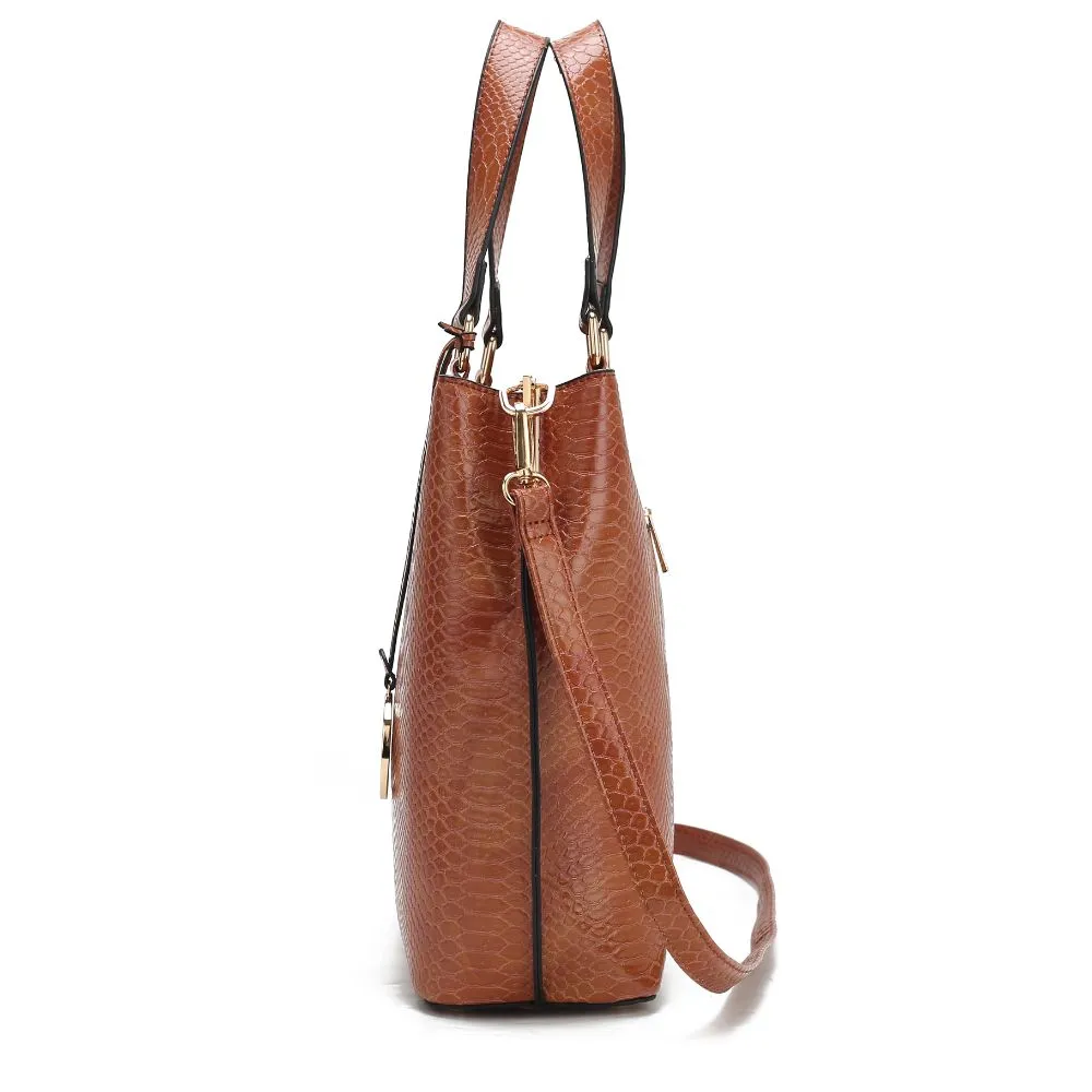 Beryl Snake-embossed Vegan Leather Womens Tote Bag with Wristlet