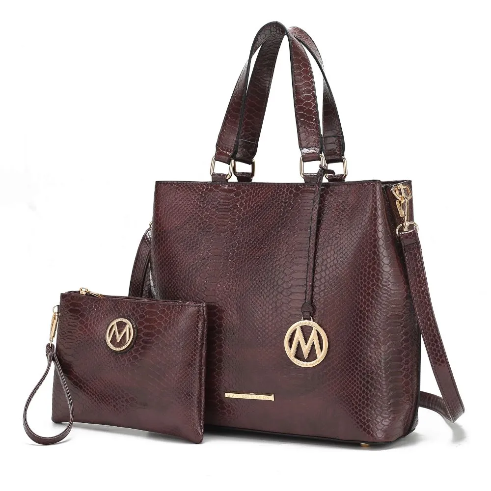 Beryl Snake-embossed Vegan Leather Womens Tote Bag with Wristlet