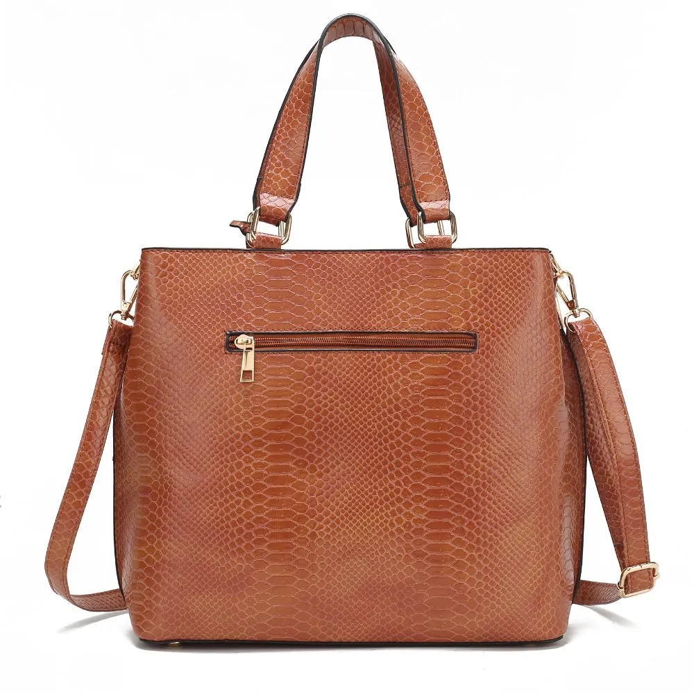 Beryl Snake-embossed Vegan Leather Womens Tote Bag with Wristlet