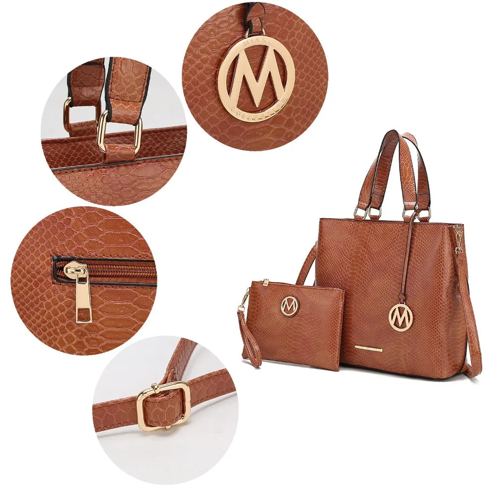 Beryl Snake-embossed Vegan Leather Womens Tote Bag with Wristlet