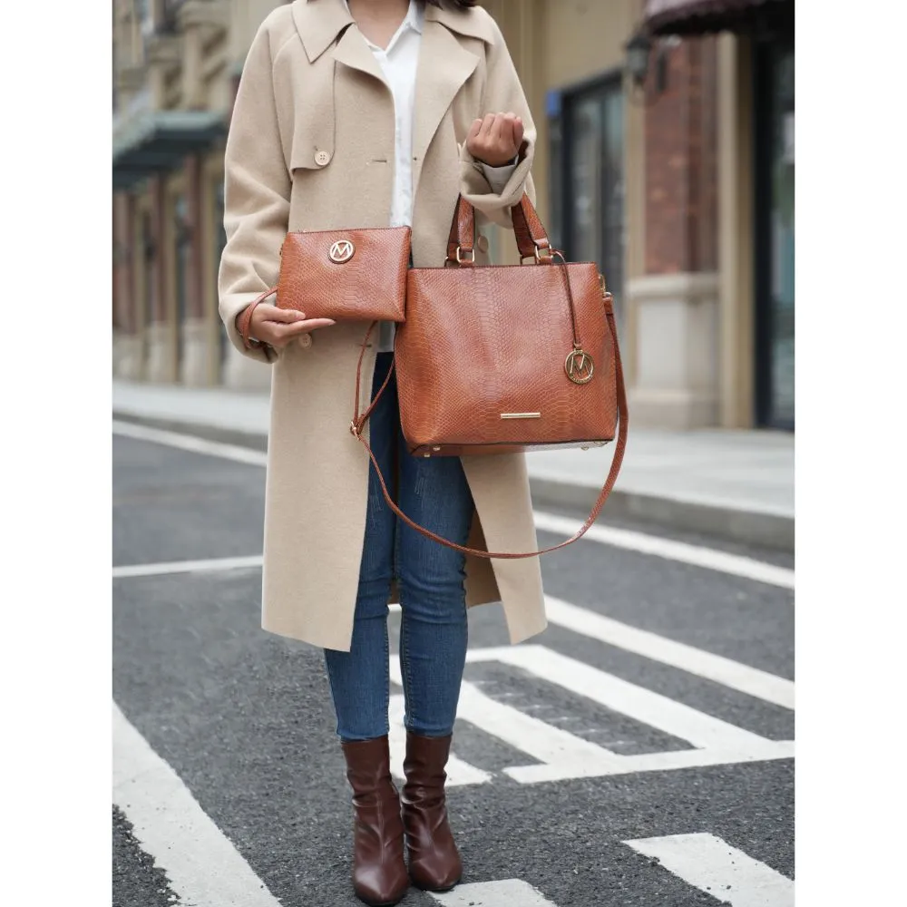 Beryl Snake-embossed Vegan Leather Womens Tote Bag with Wristlet