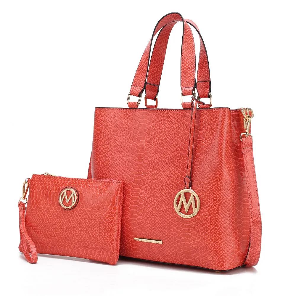 Beryl Snake-embossed Vegan Leather Womens Tote Bag with Wristlet