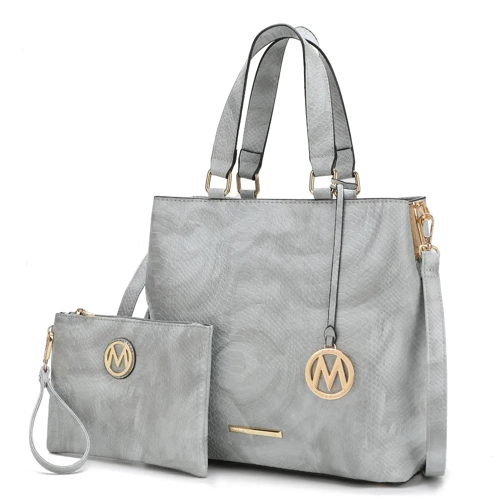 Beryl Snake-embossed Vegan Leather Womens Tote Bag with Wristlet