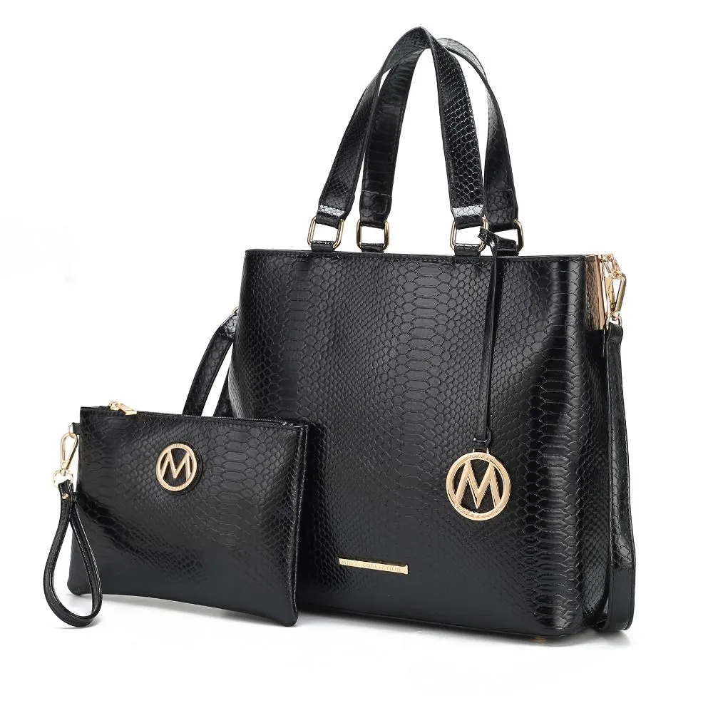 Beryl Snake-embossed Vegan Leather Womens Tote Bag with Wristlet
