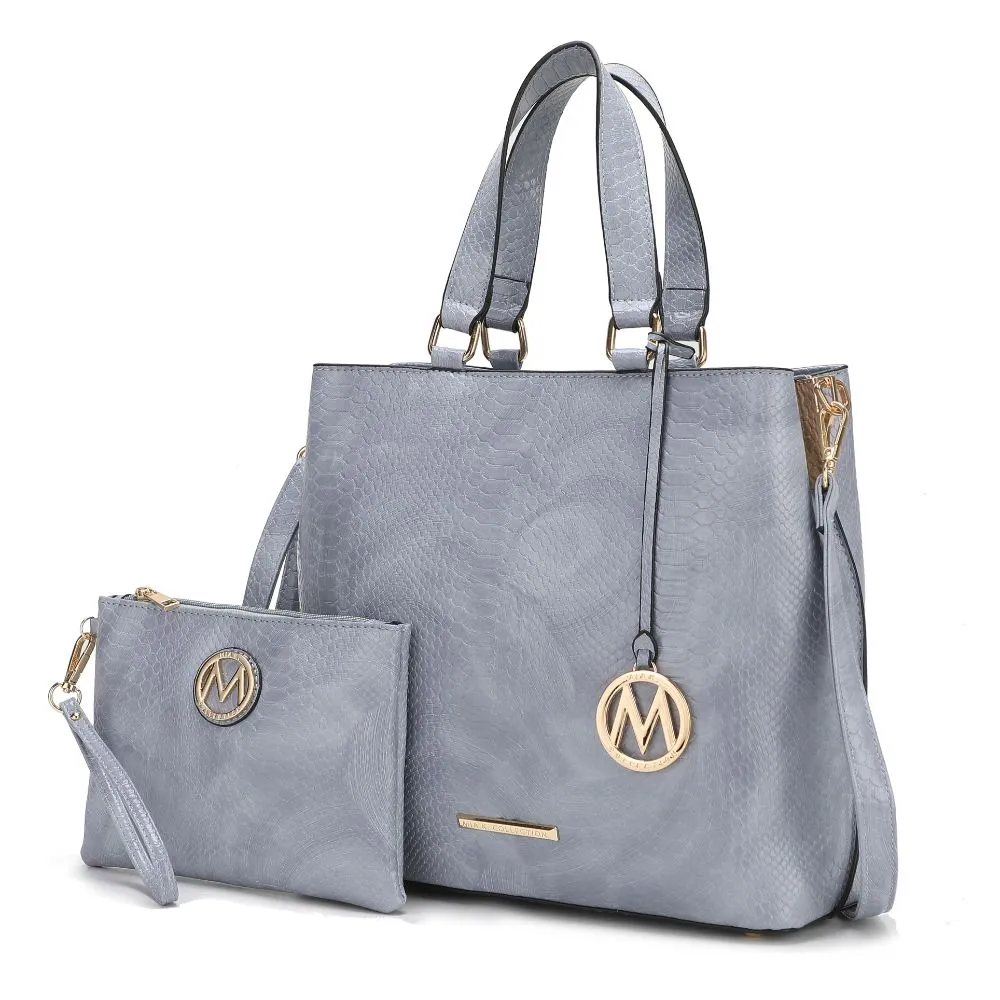 Beryl Snake-embossed Vegan Leather Womens Tote Bag with Wristlet
