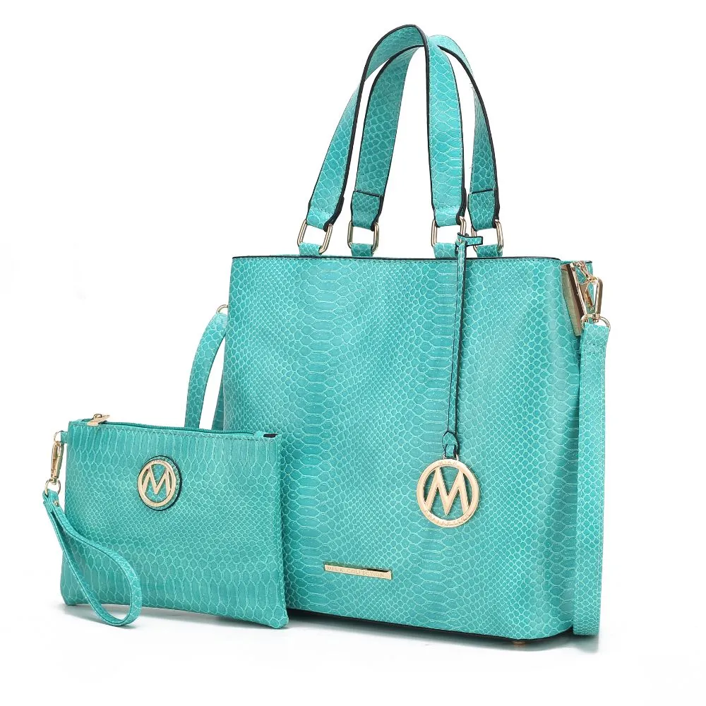Beryl Snake-embossed Vegan Leather Womens Tote Bag with Wristlet