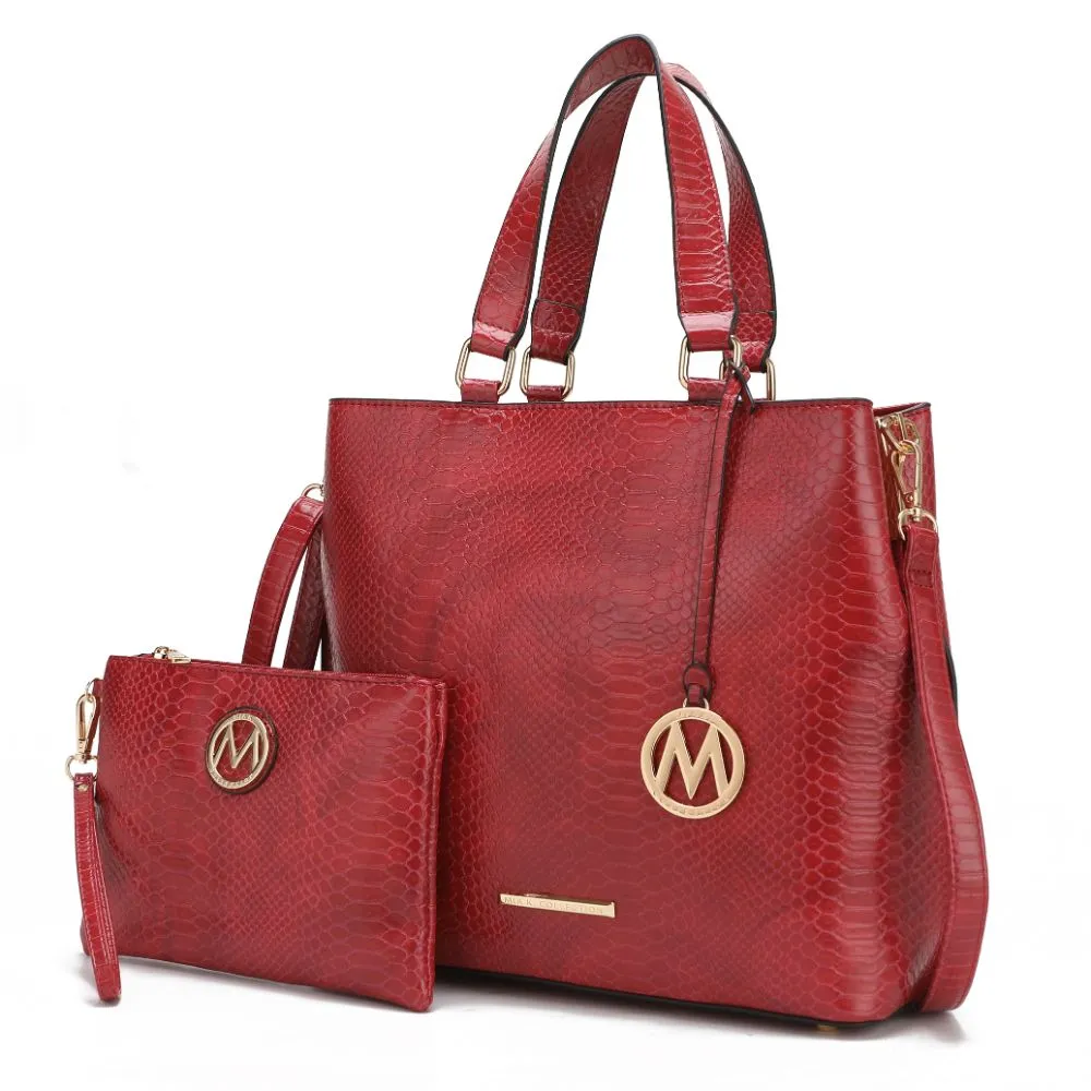 Beryl Snake-embossed Vegan Leather Womens Tote Bag with Wristlet