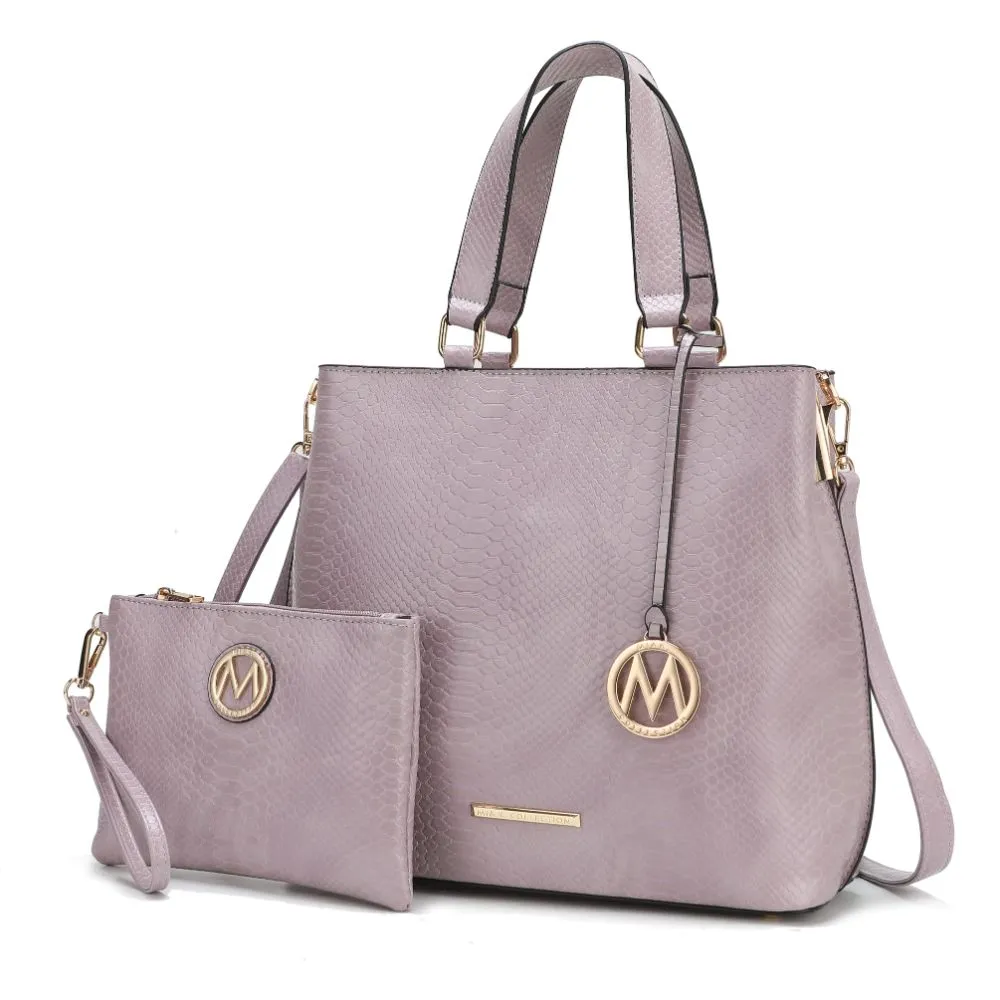 Beryl Snake-embossed Vegan Leather Womens Tote Bag with Wristlet