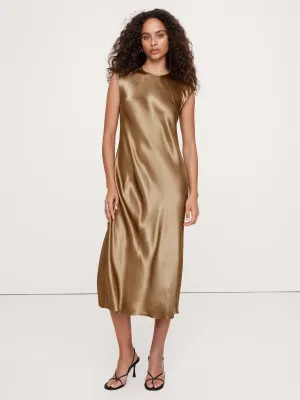 Bias-Cut Satin Midi Dress Banana Republic
