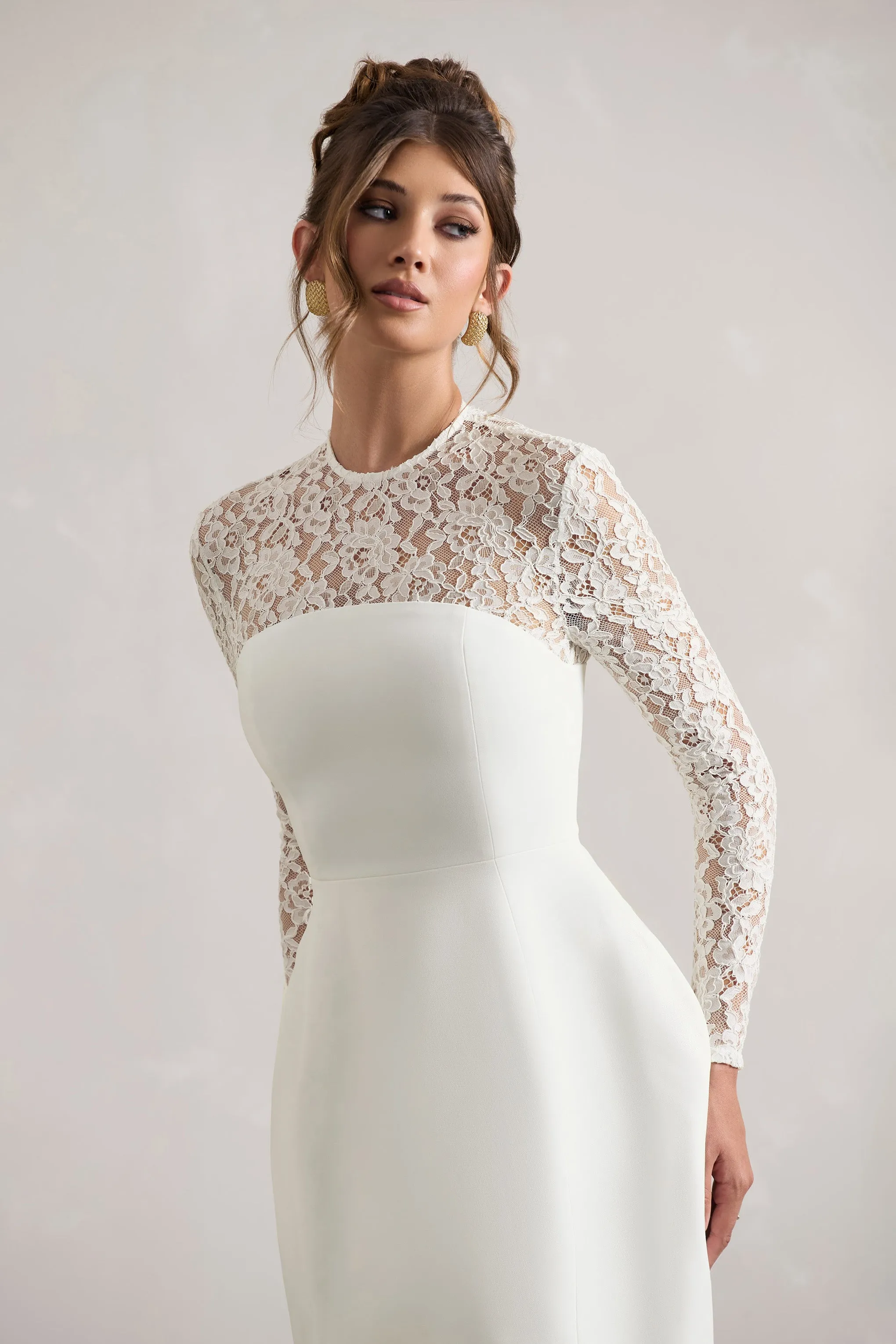 Birdie | White Lace Long-Sleeve Mini Dress Club L London