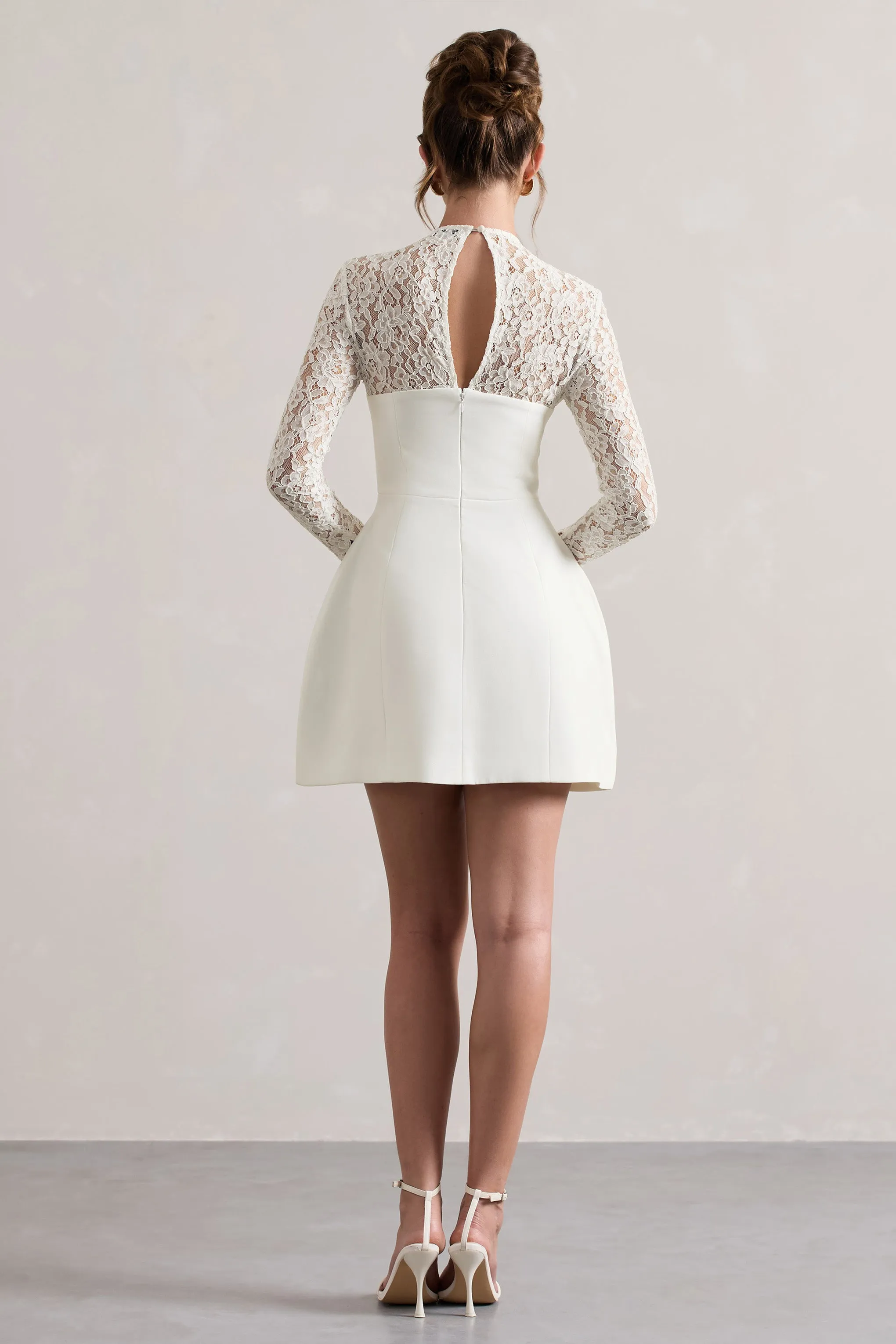 Birdie | White Lace Long-Sleeve Mini Dress Club L London