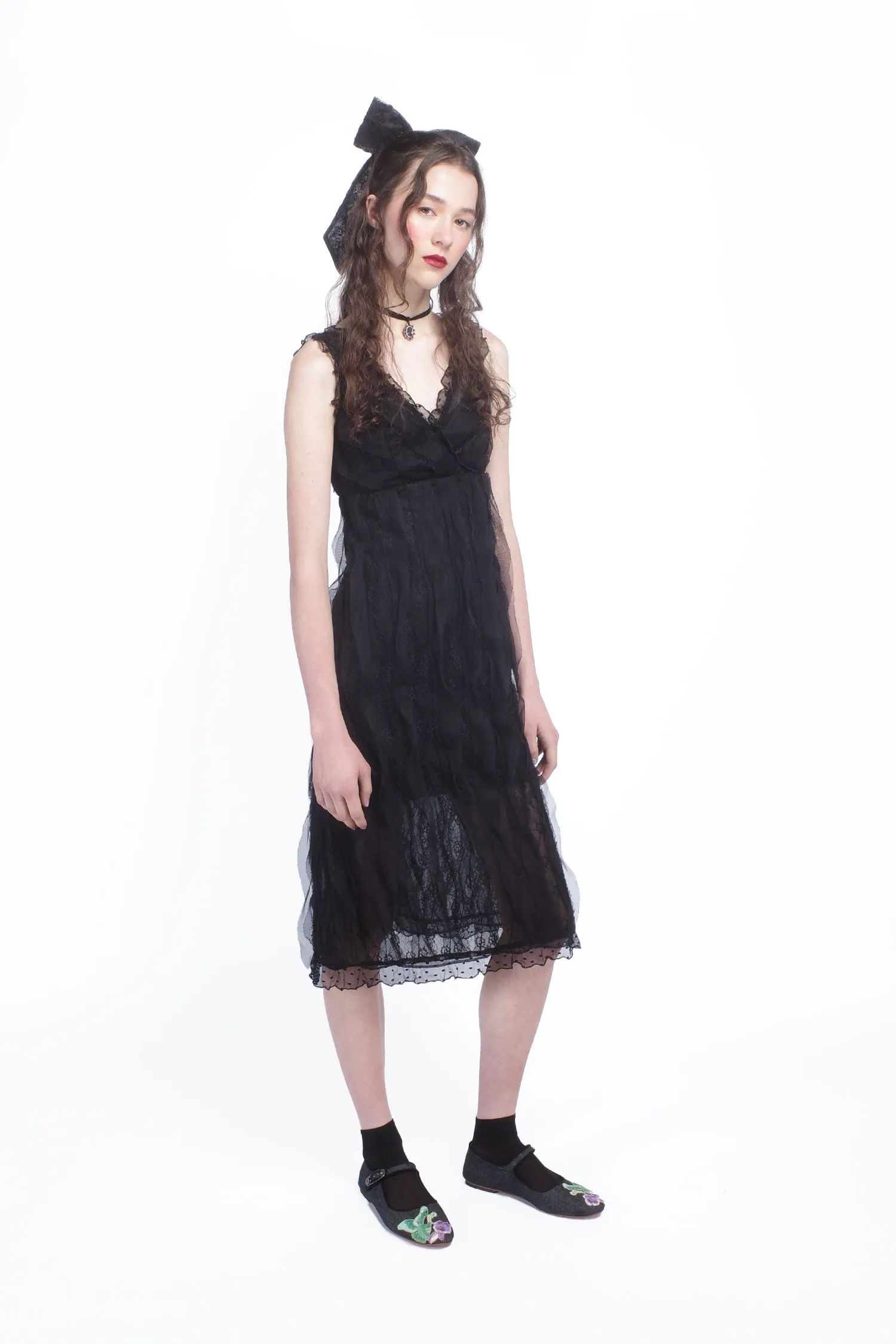 Black Combo Sleeveless Lace Dress Annasui
