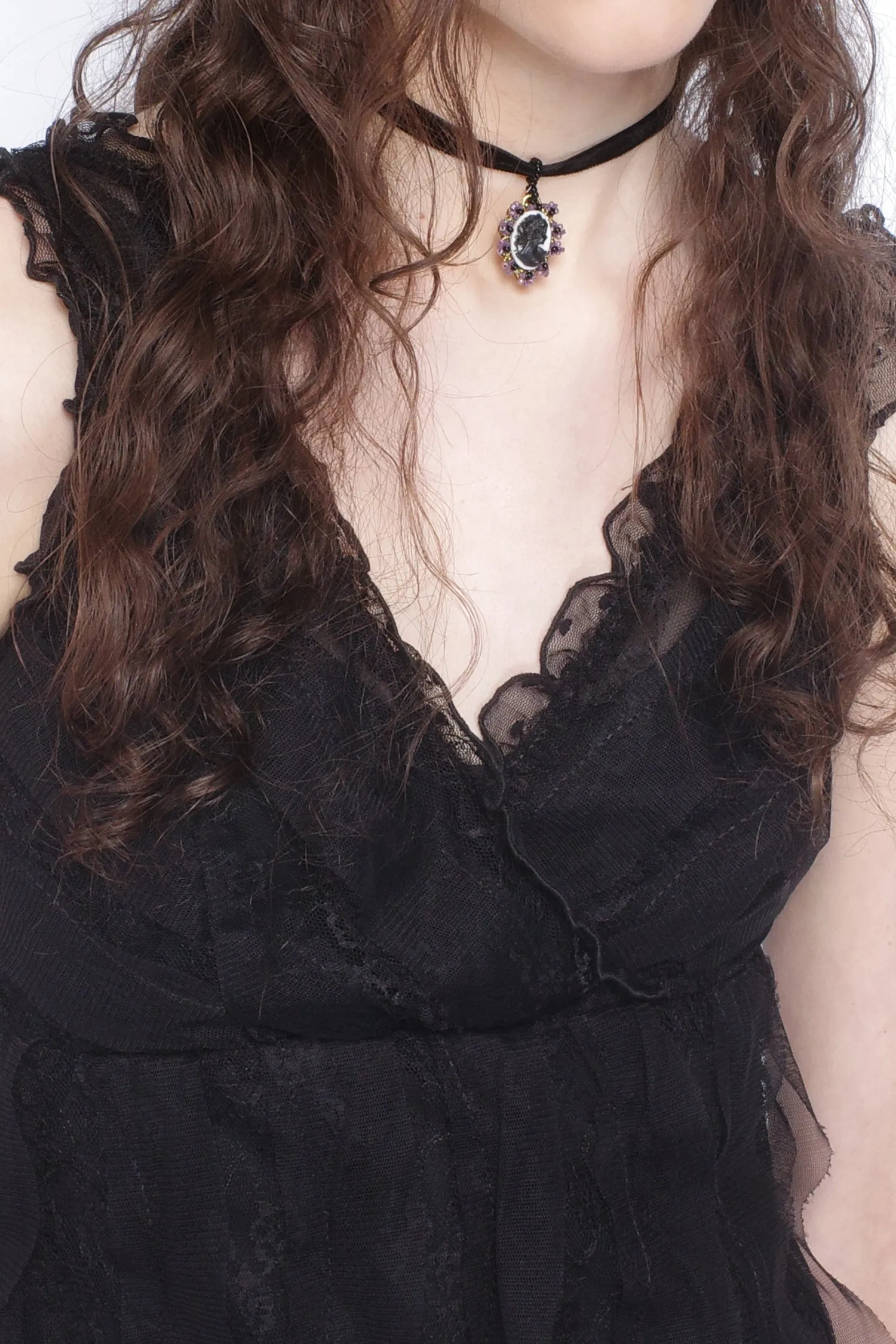 Black Combo Sleeveless Lace Dress Annasui