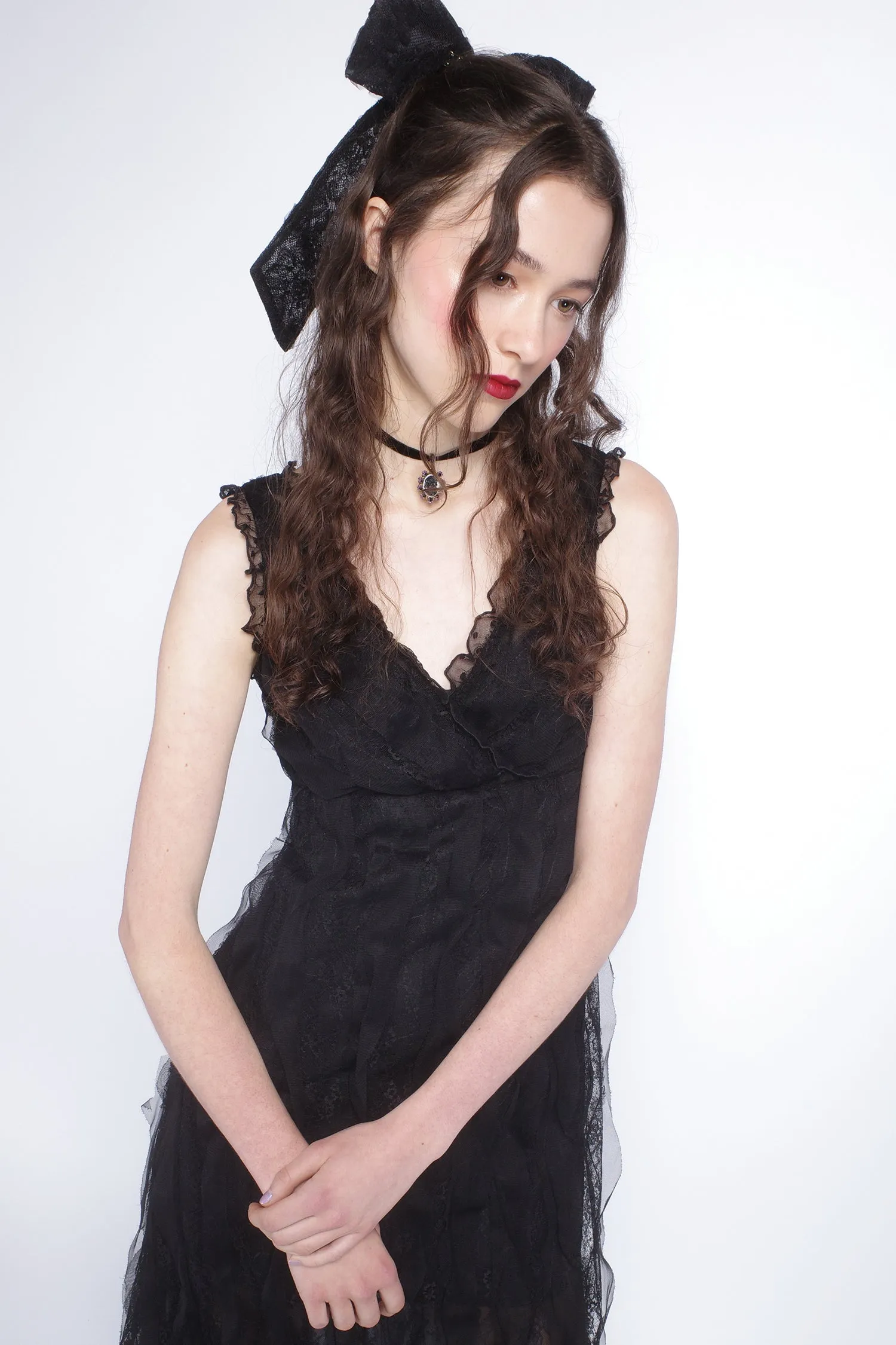 Black Combo Sleeveless Lace Dress Annasui