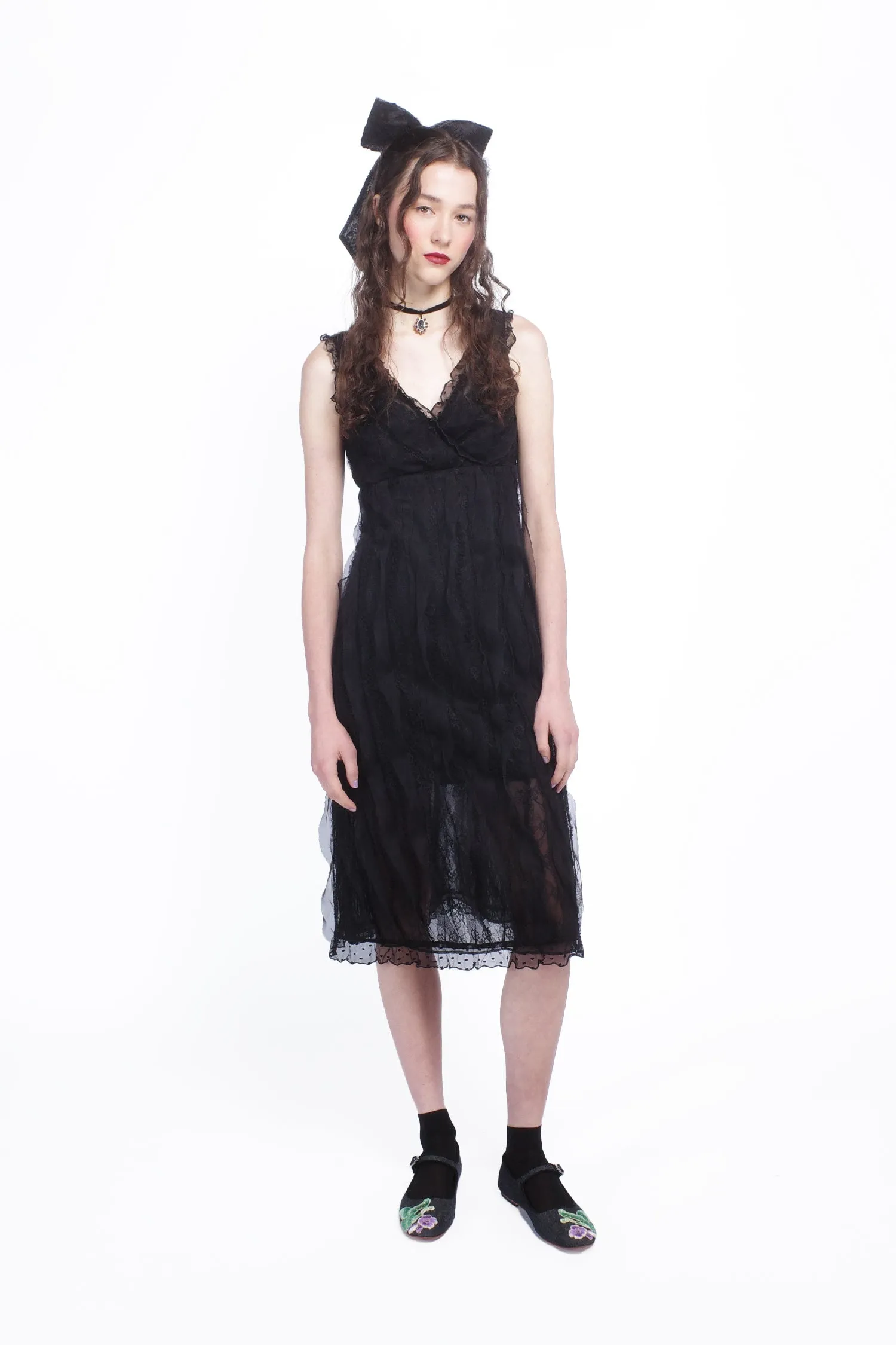 Black Combo Sleeveless Lace Dress Annasui