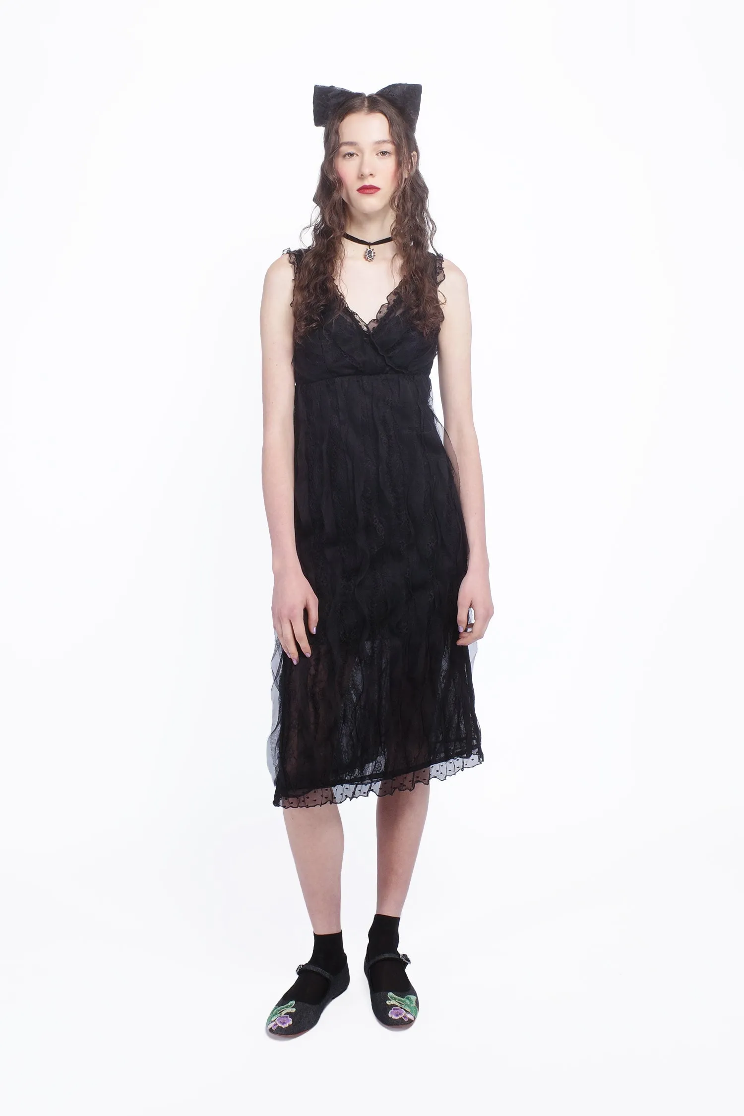 Black Combo Sleeveless Lace Dress Annasui