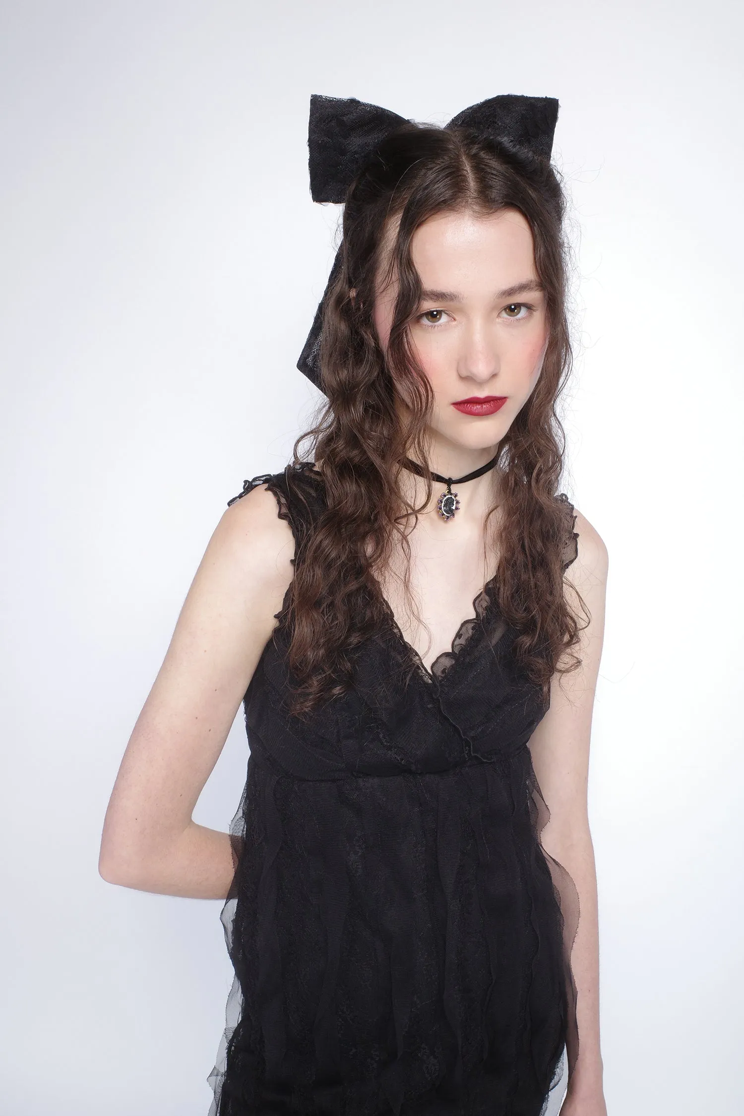 Black Lace Combo Bow Hair Clip Annasui