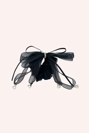 Black Mesh Bow Flower Embellished Scrunchie Annasui