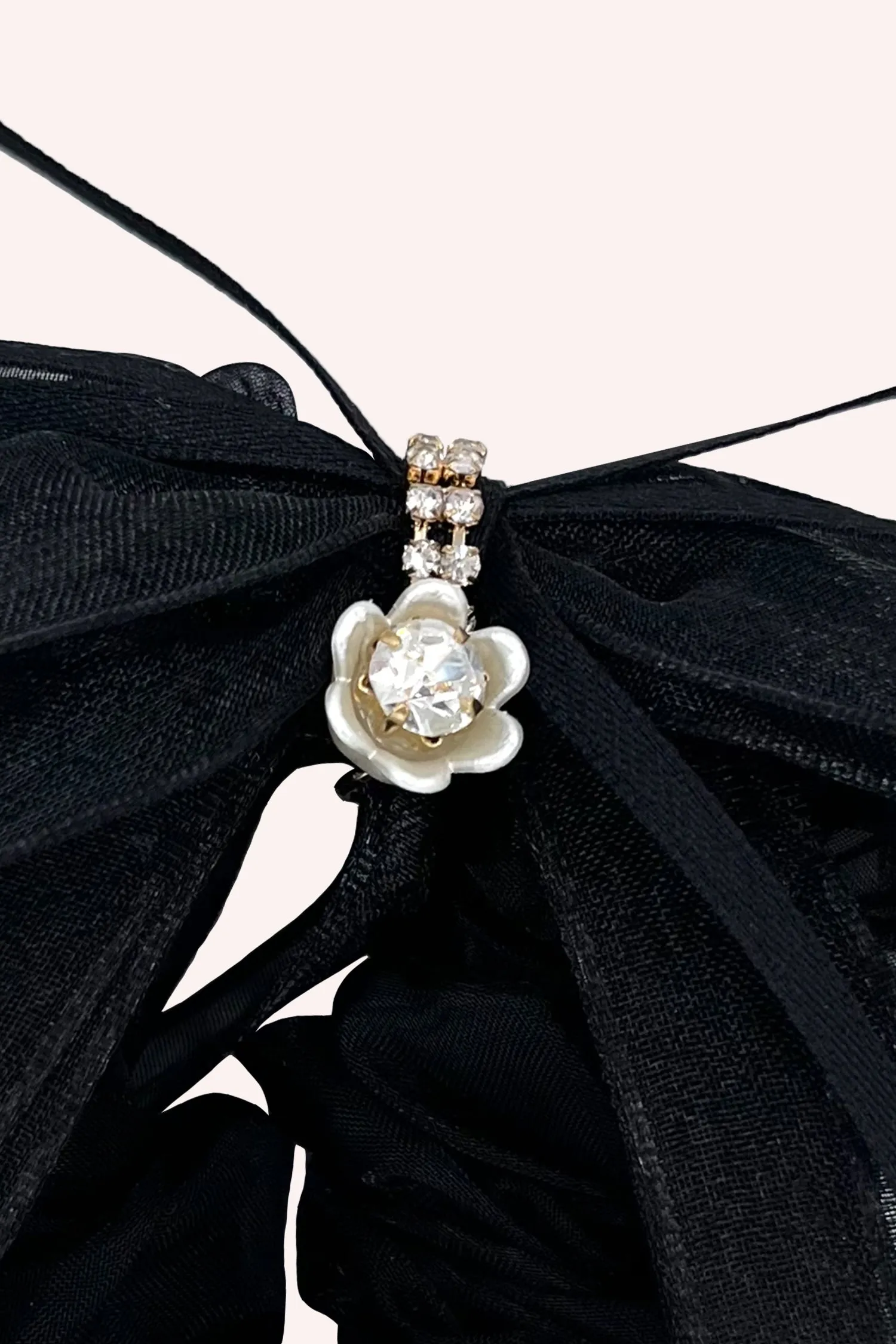Black Mesh Bow Flower Embellished Scrunchie Annasui