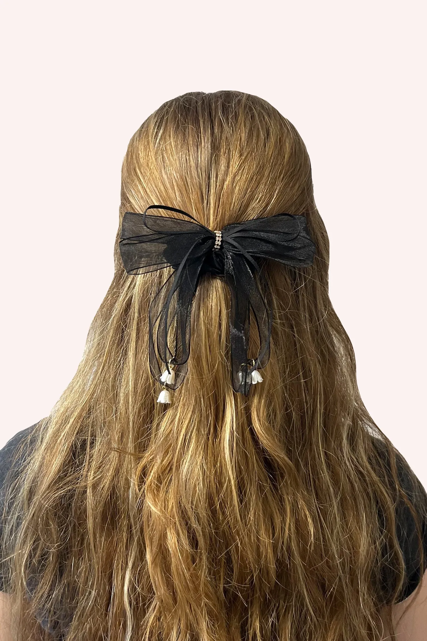Black Mesh Bow Flower Embellished Scrunchie Annasui