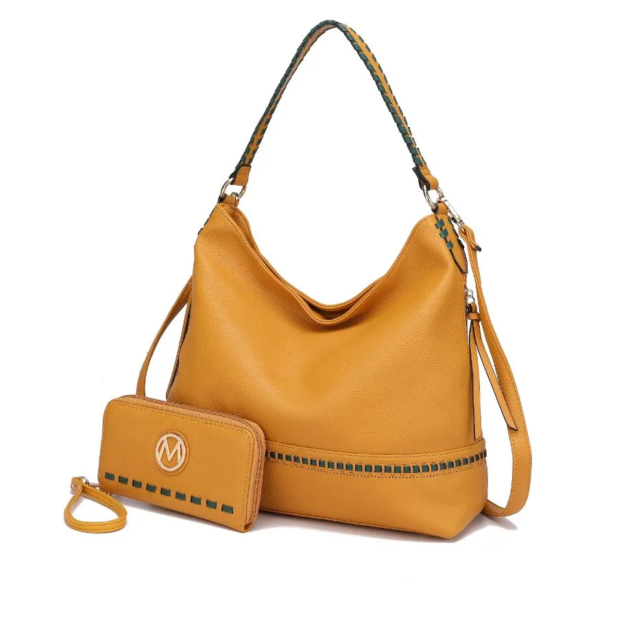 Blake two-tone whip stitches Vegan Leather Womens Shoulder bag  with Wallet - 2 pieces