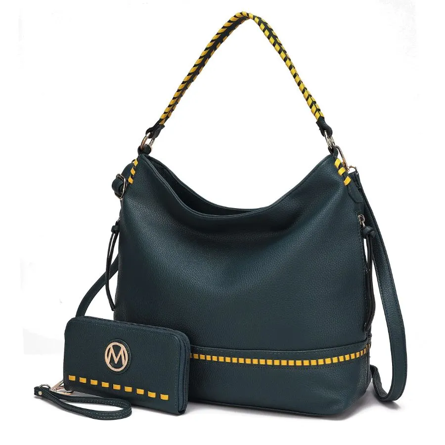 Blake two-tone whip stitches Vegan Leather Womens Shoulder bag  with Wallet - 2 pieces