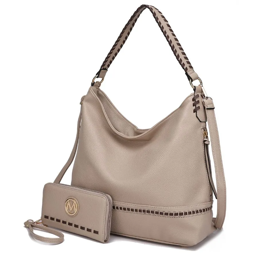 Blake two-tone whip stitches Vegan Leather Womens Shoulder bag  with Wallet - 2 pieces