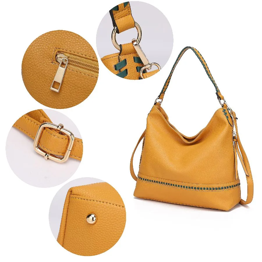 Blake two-tone whip stitches Vegan Leather Womens Shoulder bag  with Wallet - 2 pieces