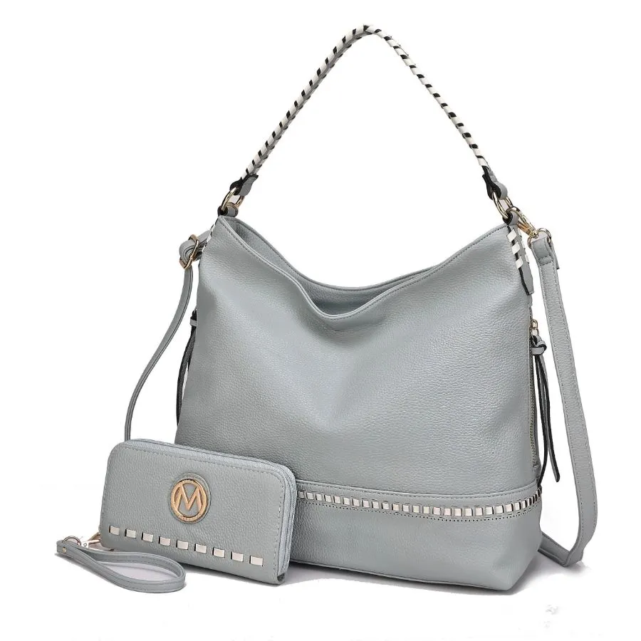 Blake two-tone whip stitches Vegan Leather Womens Shoulder bag  with Wallet - 2 pieces