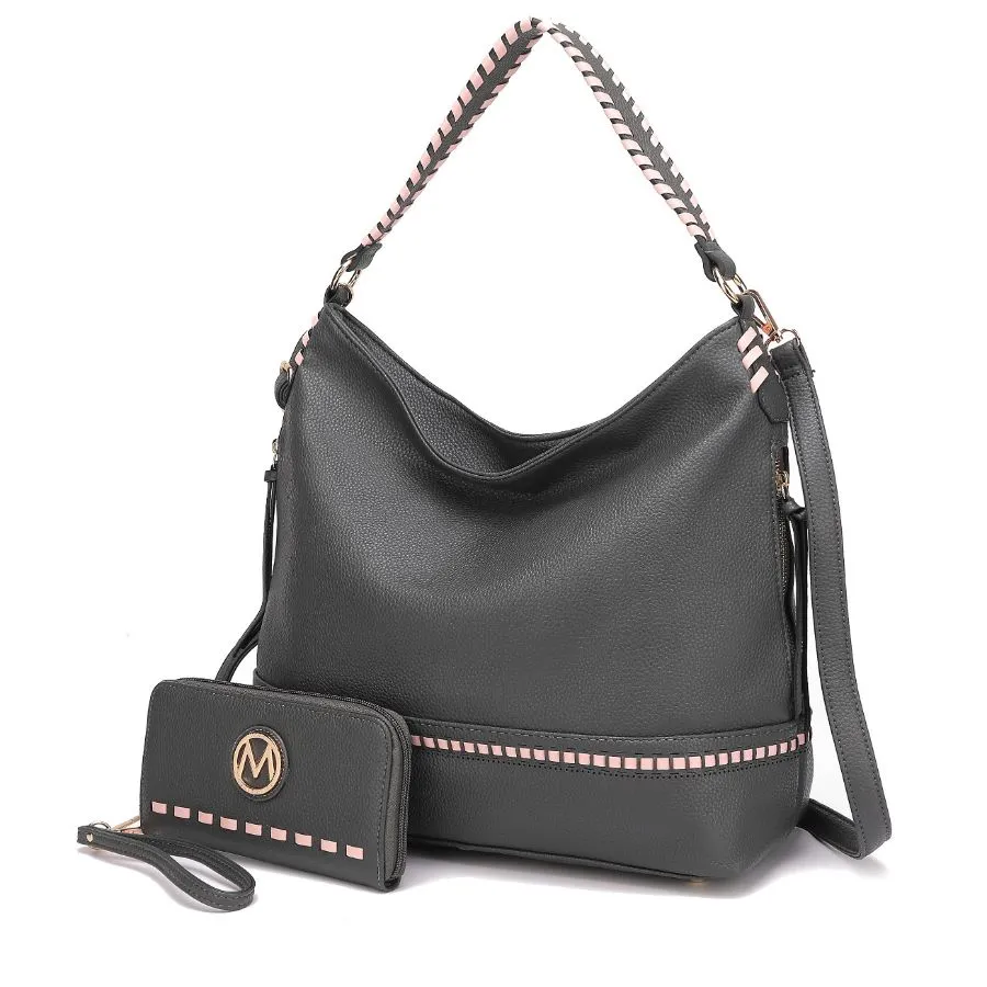Blake two-tone whip stitches Vegan Leather Womens Shoulder bag  with Wallet - 2 pieces