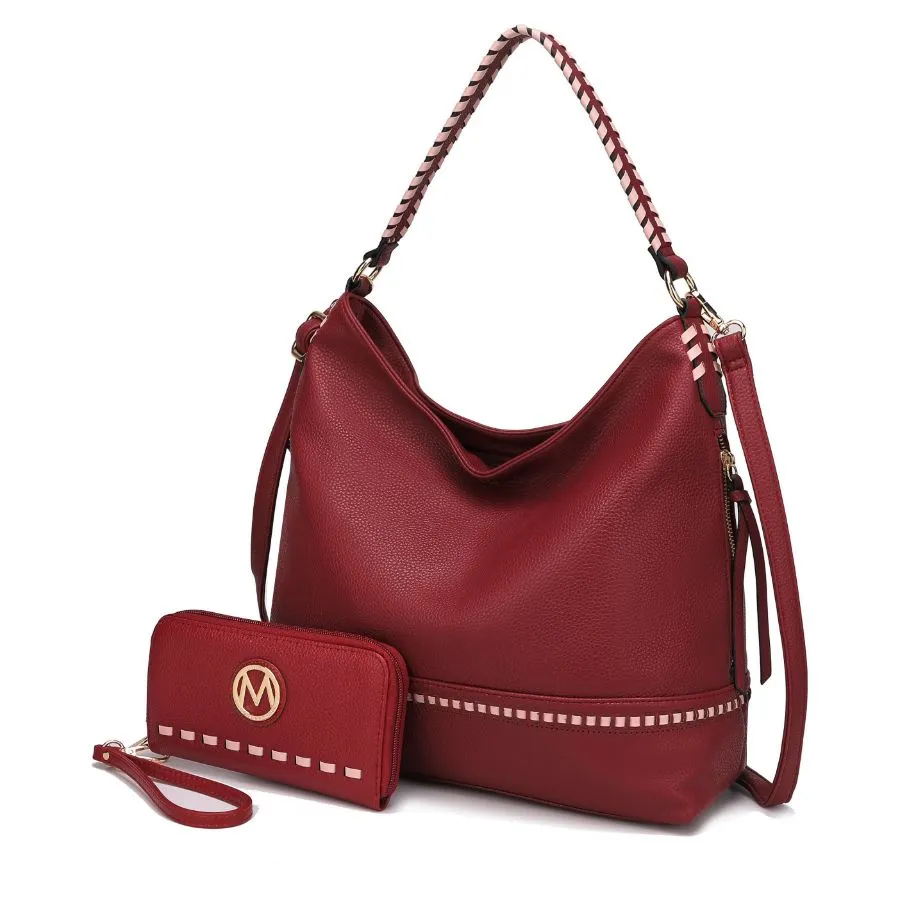 Blake two-tone whip stitches Vegan Leather Womens Shoulder bag  with Wallet - 2 pieces