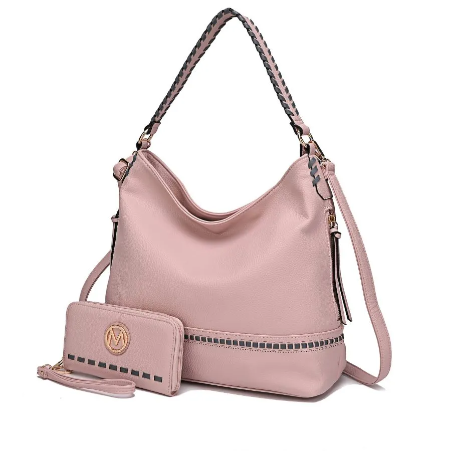 Blake two-tone whip stitches Vegan Leather Womens Shoulder bag  with Wallet - 2 pieces