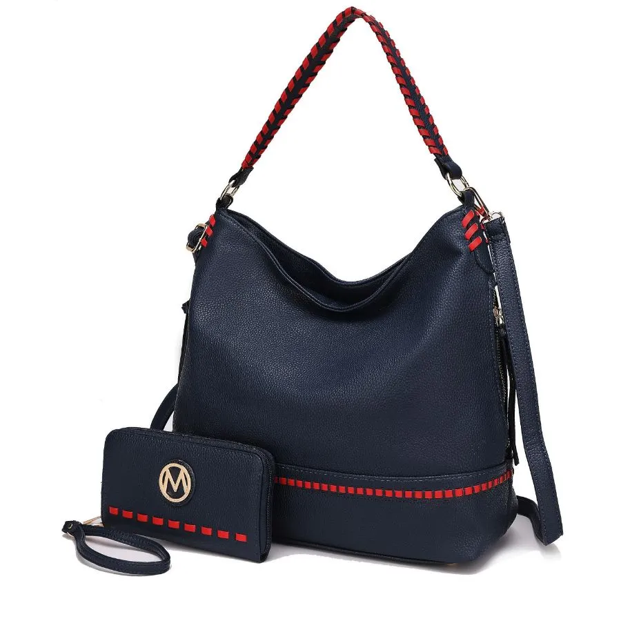 Blake two-tone whip stitches Vegan Leather Womens Shoulder bag  with Wallet - 2 pieces