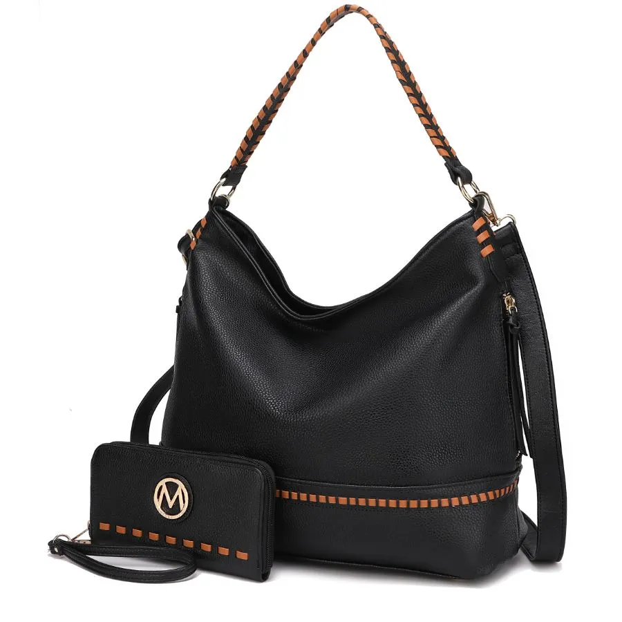 Blake two-tone whip stitches Vegan Leather Womens Shoulder bag  with Wallet - 2 pieces