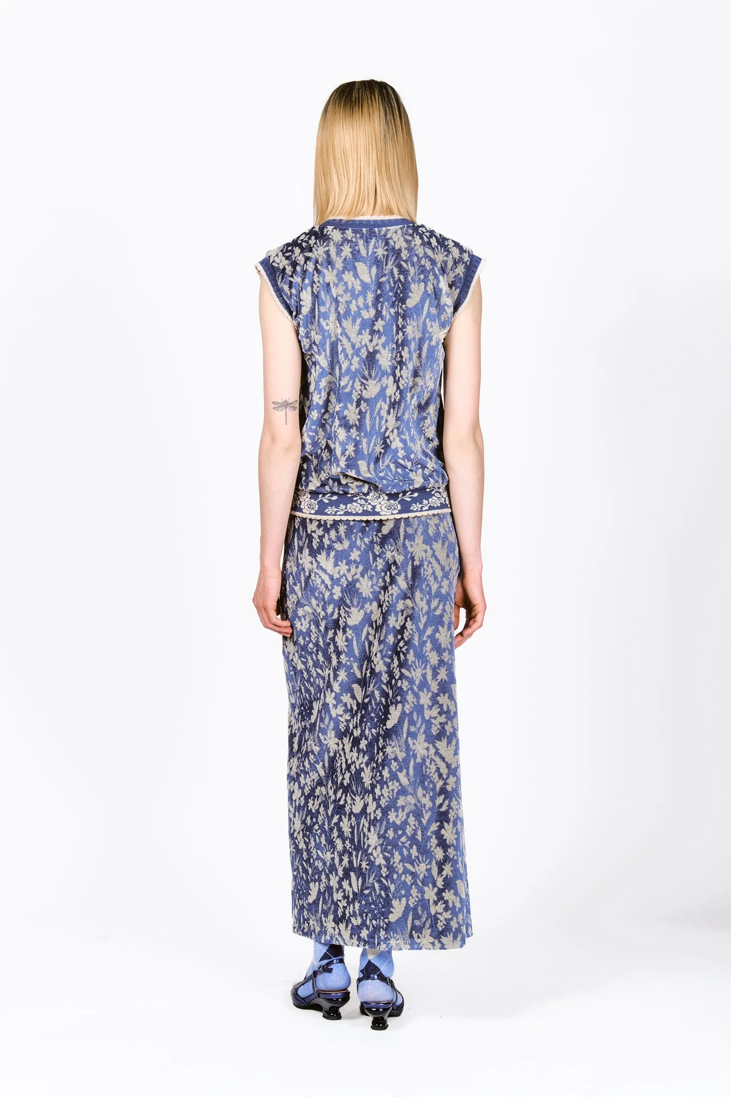 Bluebell Velour Maxi Skirt with Slit Annasui