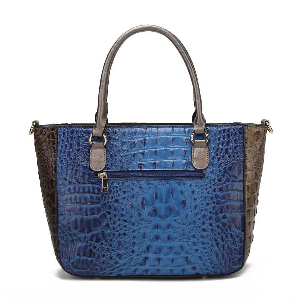 Bonnie Faux Crocodile-Embossed Vegan Leather Womens Satchel with Wallet Bag - 2 pieces