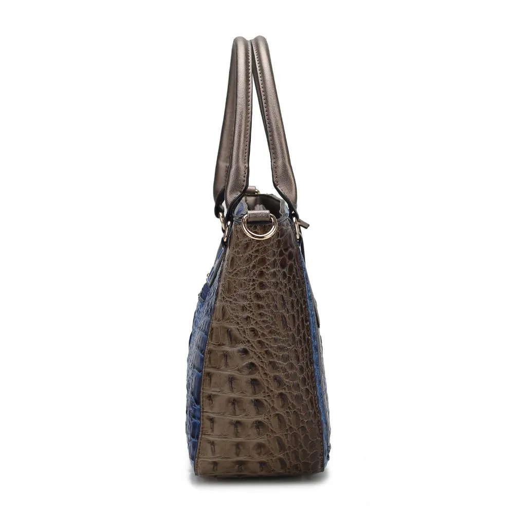Bonnie Faux Crocodile-Embossed Vegan Leather Womens Satchel with Wallet Bag - 2 pieces
