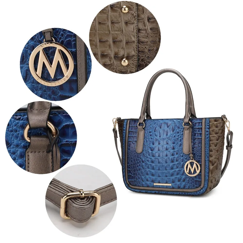 Bonnie Faux Crocodile-Embossed Vegan Leather Womens Satchel with Wallet Bag - 2 pieces