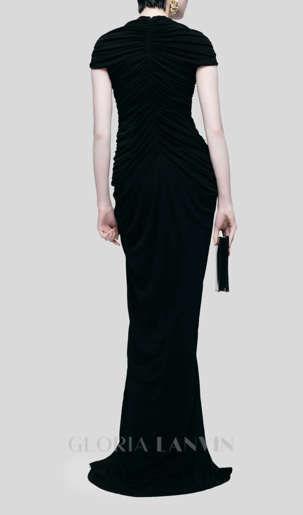 BRIANNA DRAPED KEYHOLE BODYCON GOWN IN BLACK Gloria Lanvin