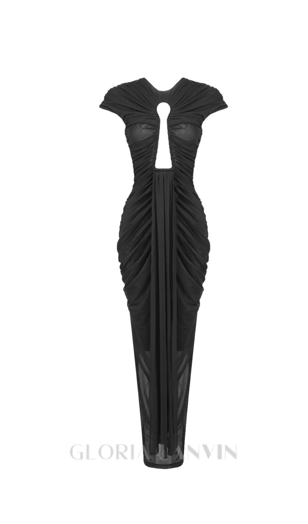 BRIANNA DRAPED KEYHOLE BODYCON GOWN IN BLACK Gloria Lanvin