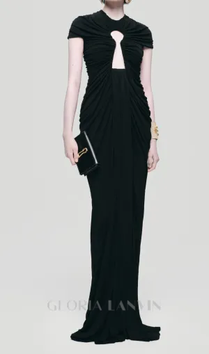 BRIANNA DRAPED KEYHOLE BODYCON GOWN IN BLACK Gloria Lanvin