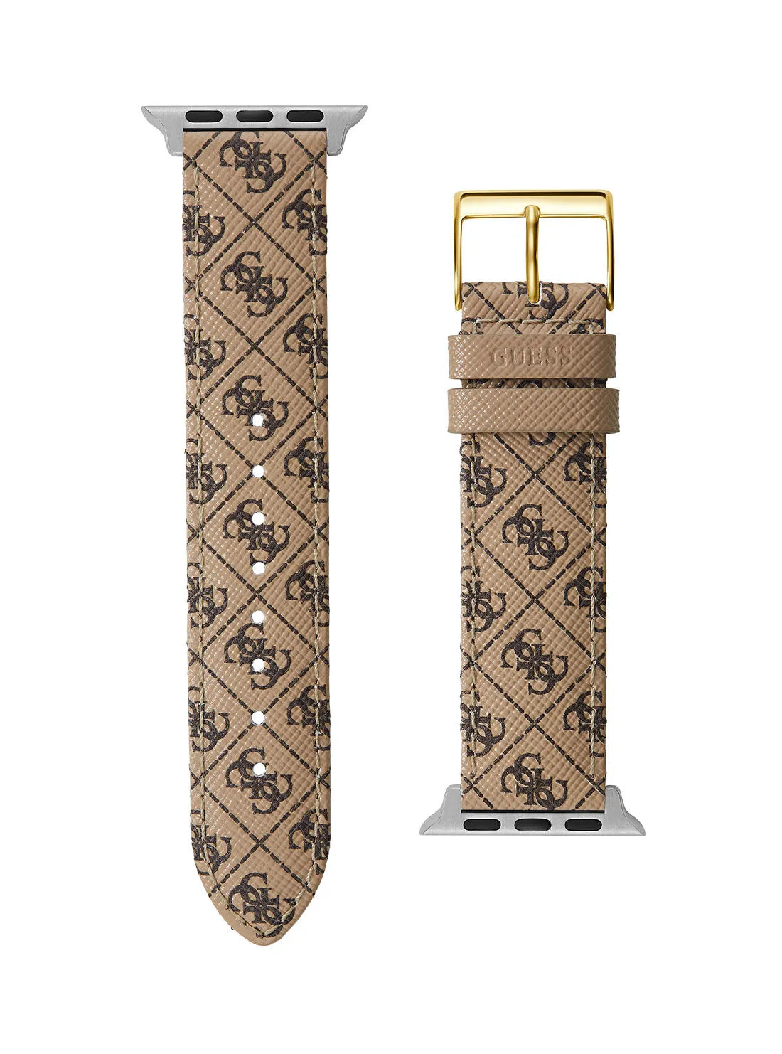 Brown Quattro G Leather Apple Watch Strap Guess