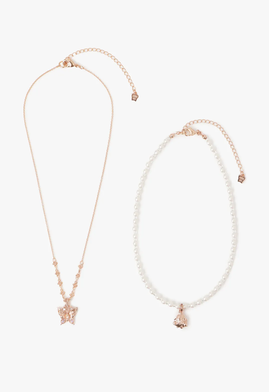 Butterfly & Rose Necklace Duo - Rose Gold Annasui