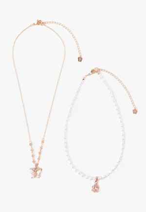Butterfly & Rose Necklace Duo - Rose Gold Annasui