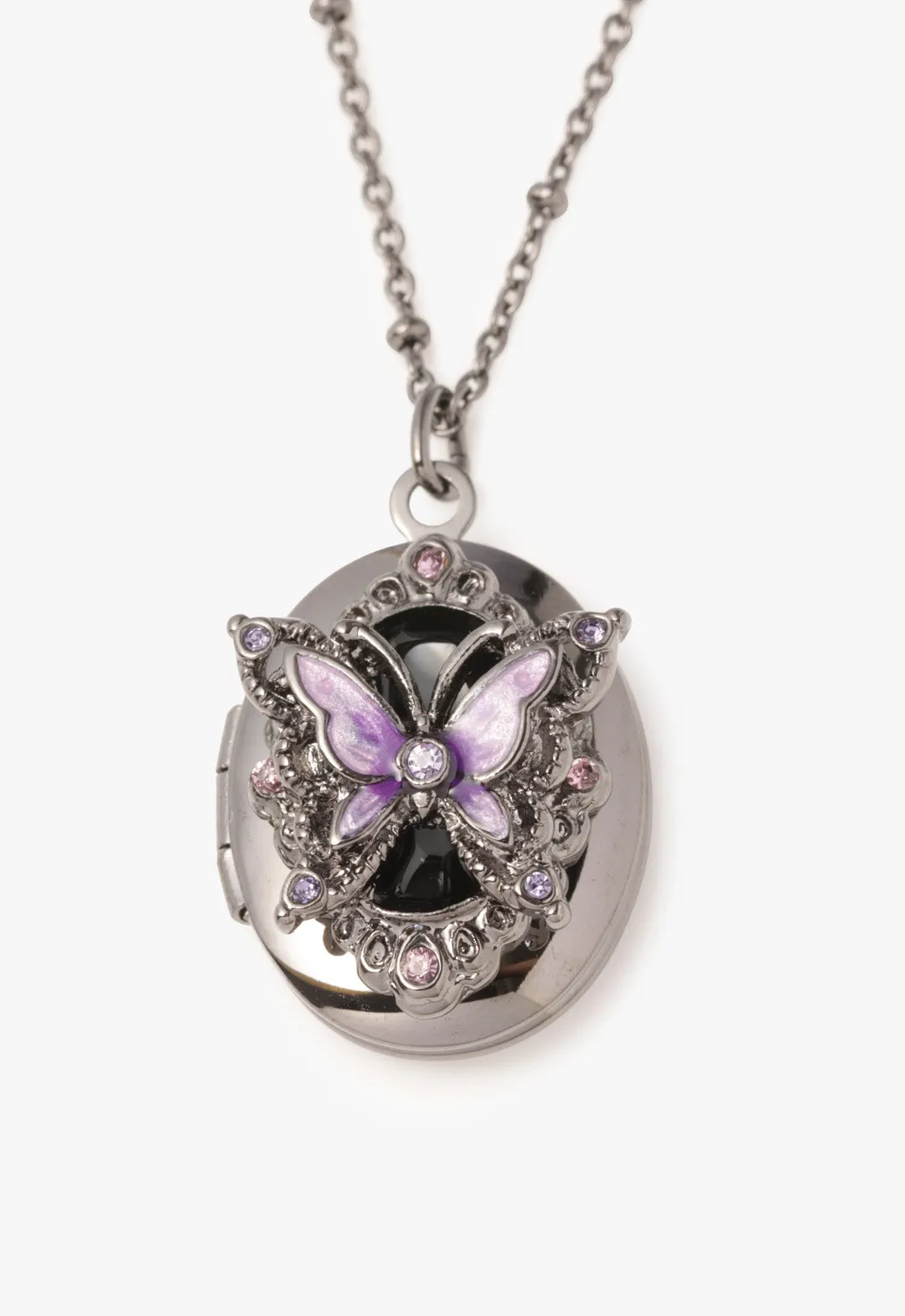 Butterfly Locket Necklace - Gunmetal Annasui