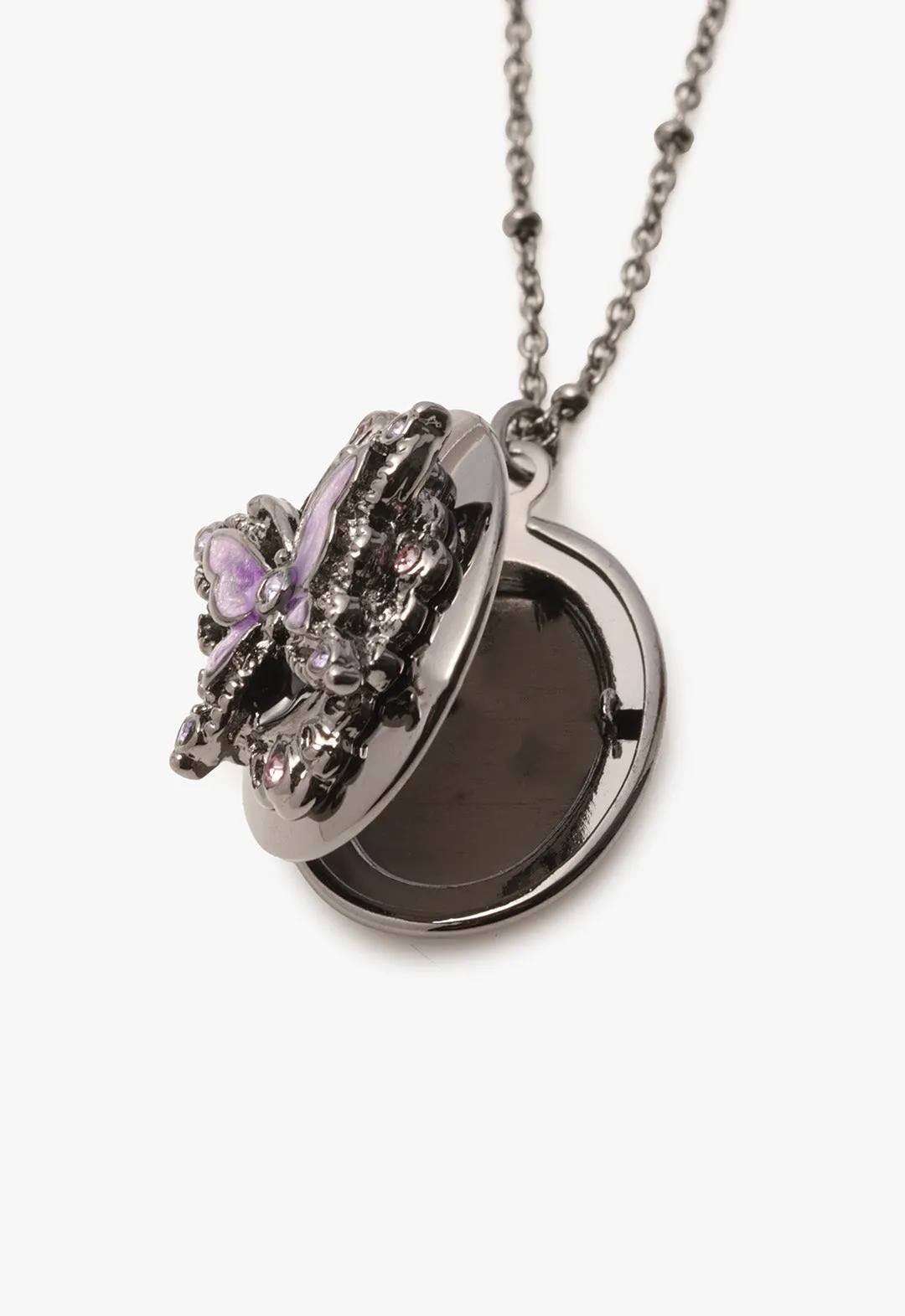 Butterfly Locket Necklace - Gunmetal Annasui