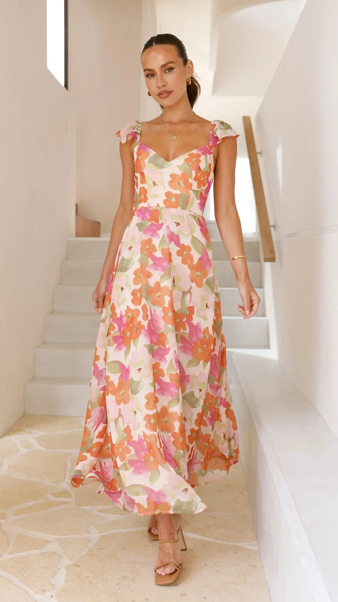 Calais Maxi Dress - Orange Floral Billy J