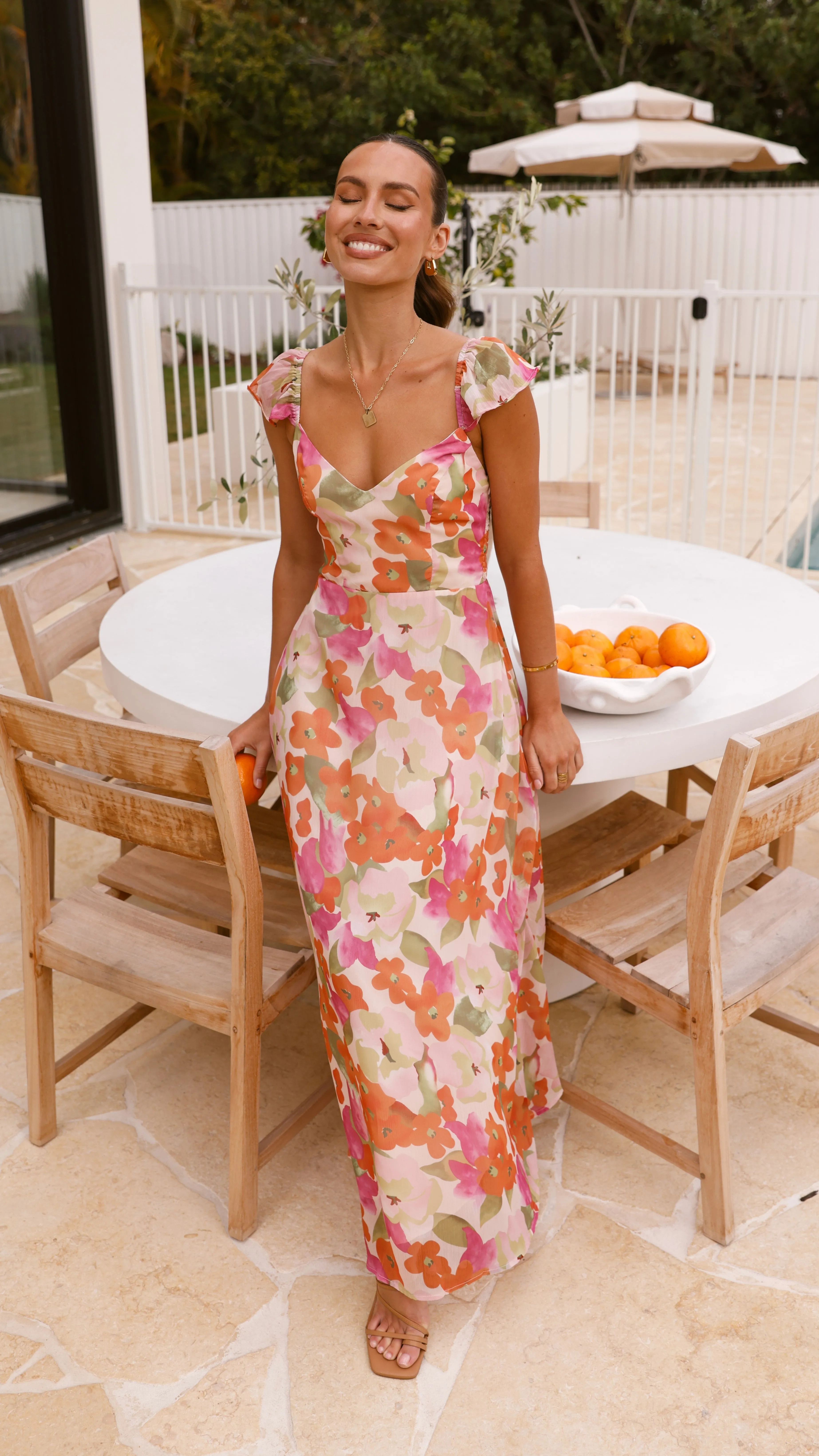 Calais Maxi Dress - Orange Floral Billy J