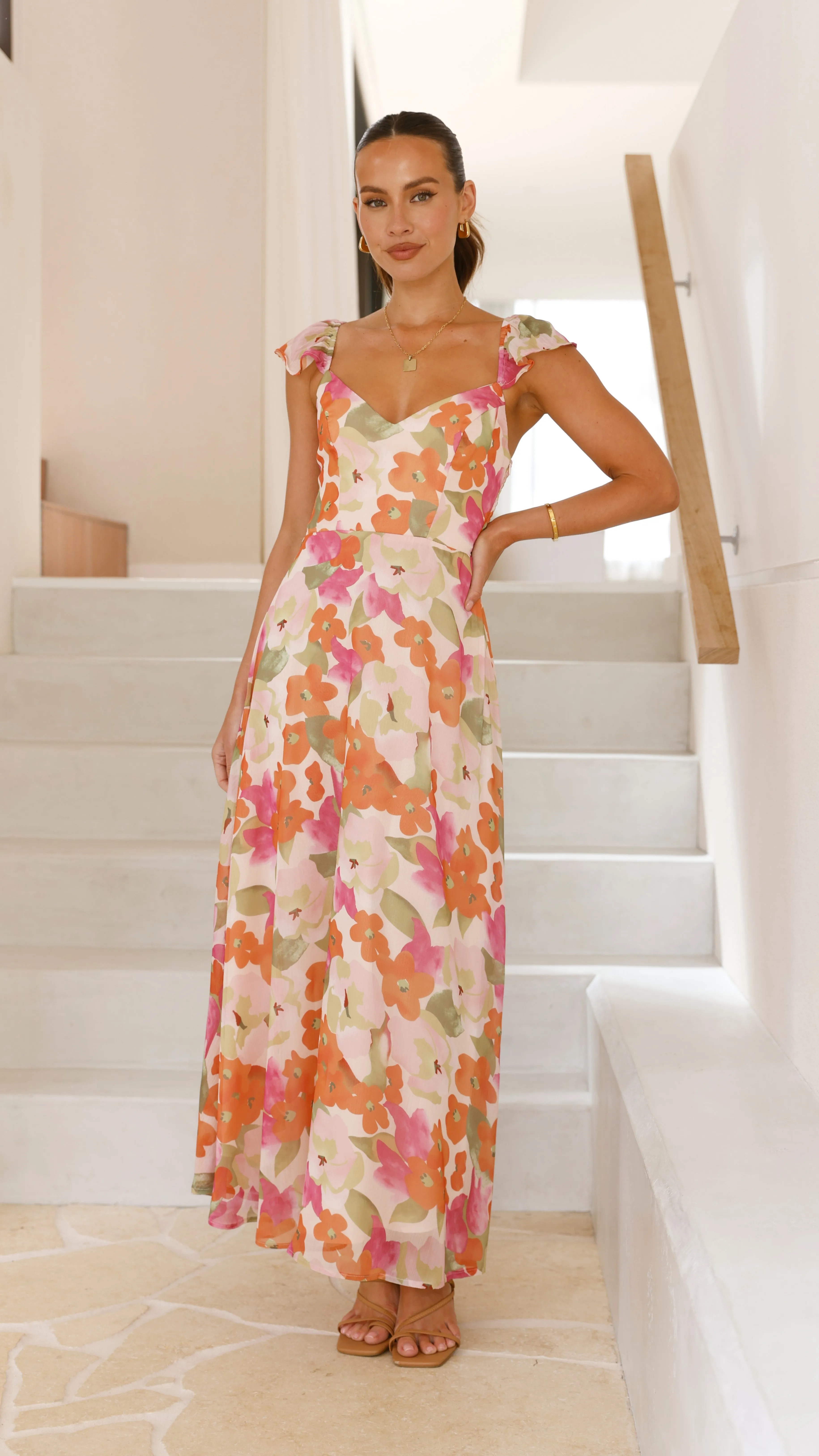 Calais Maxi Dress - Orange Floral Billy J