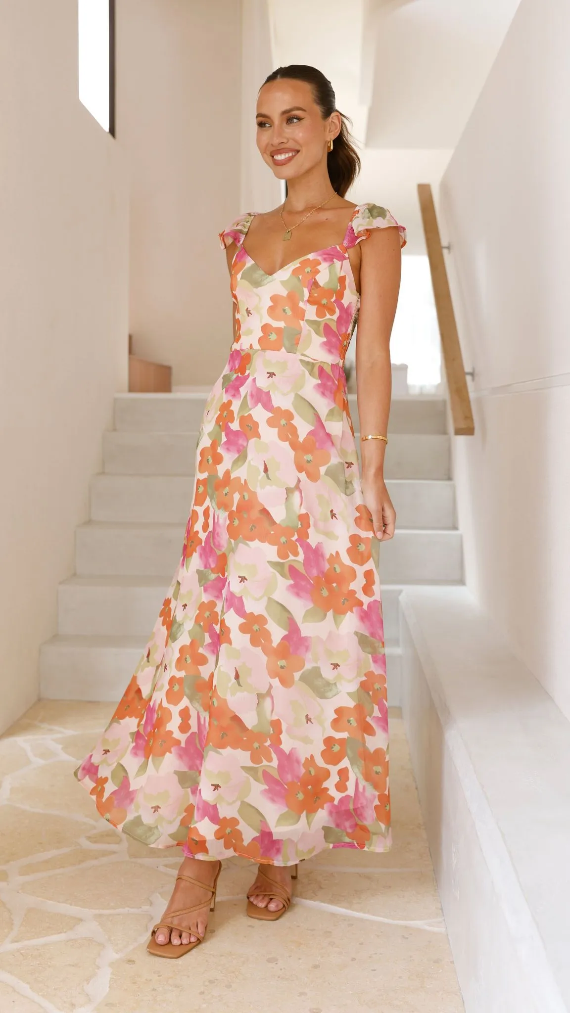 Calais Maxi Dress - Orange Floral Billy J